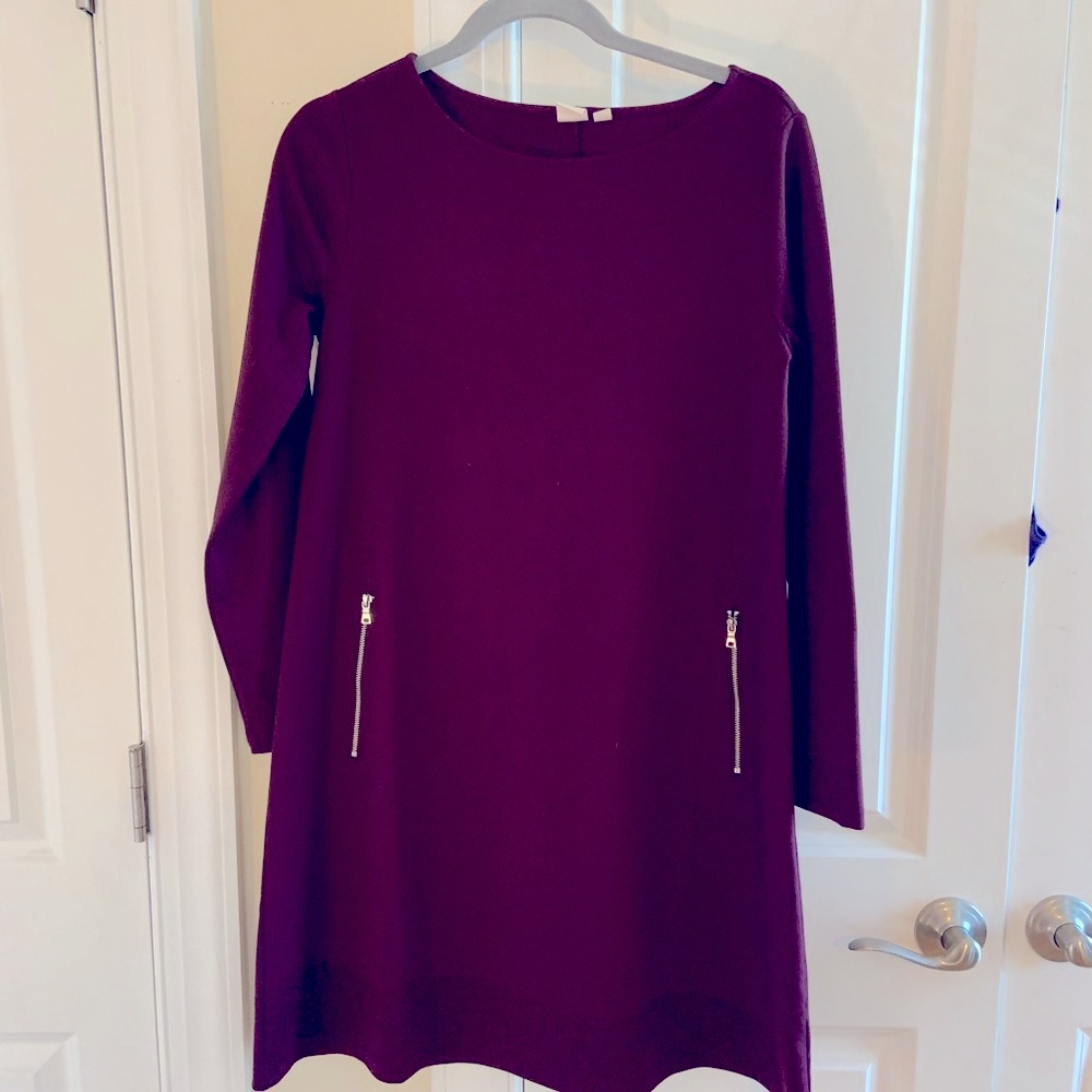 GAP Long Sleeve Maroon Dress, Faux Zipper Pockets